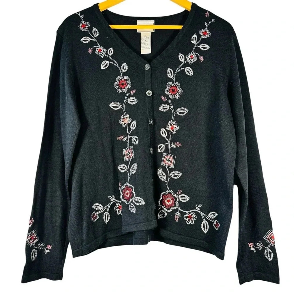 Vintage Retro Y2K Napa Valley Floral Embroidered Button Down Cardigan Sweater